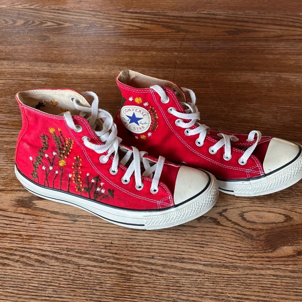 One-of-a-Kind Hand-Stitched Embroidered Converse Sneakers Women’s 10, Men’s 8 - Picture 4 of 15